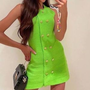 NWT Zara Lime Green Tweed Dress (size small)